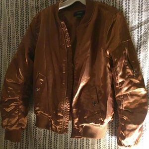 NWOT- Brown Satin Bomber Jacket